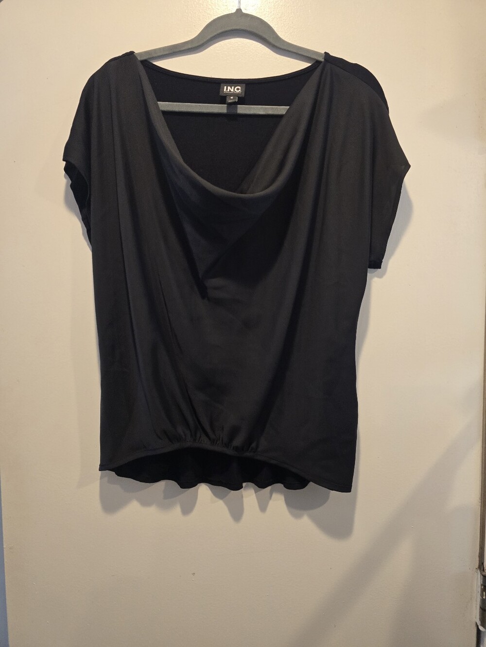 INC International Concepts Black Cowl Neck Short Sleeve Top